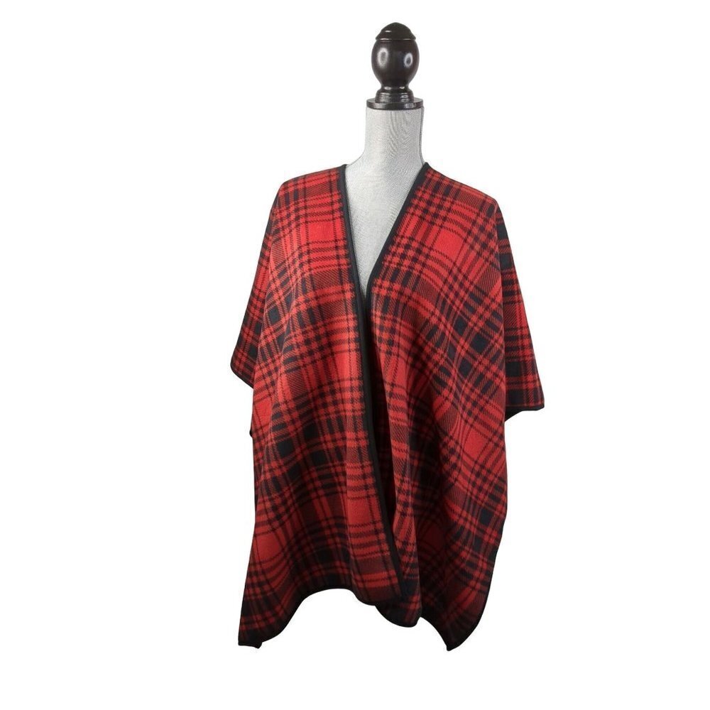 Woolrich Blanket Wrap Womens One Size Reversible Buffalo Plaid Red Black Fleece